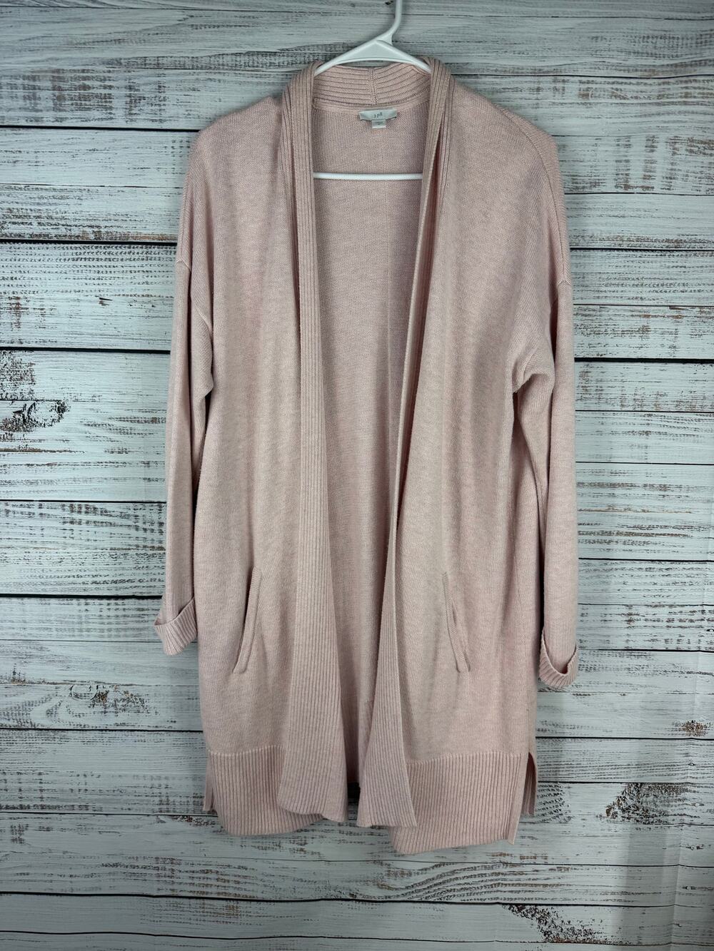 J. Jill Pink Duster Cardigan Sweater Pink Modest Spring Cotton Silk Wool Medium